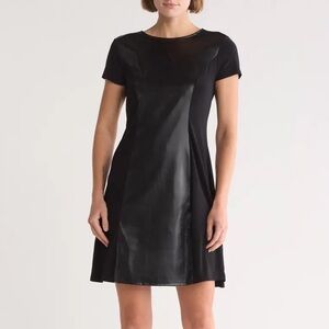 Tash & Sophie black faux leather a line LBD dress brand NWT